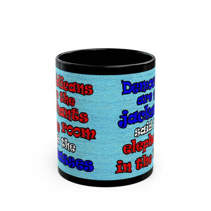 donkeys and elephants - Black Mug (faded blue)