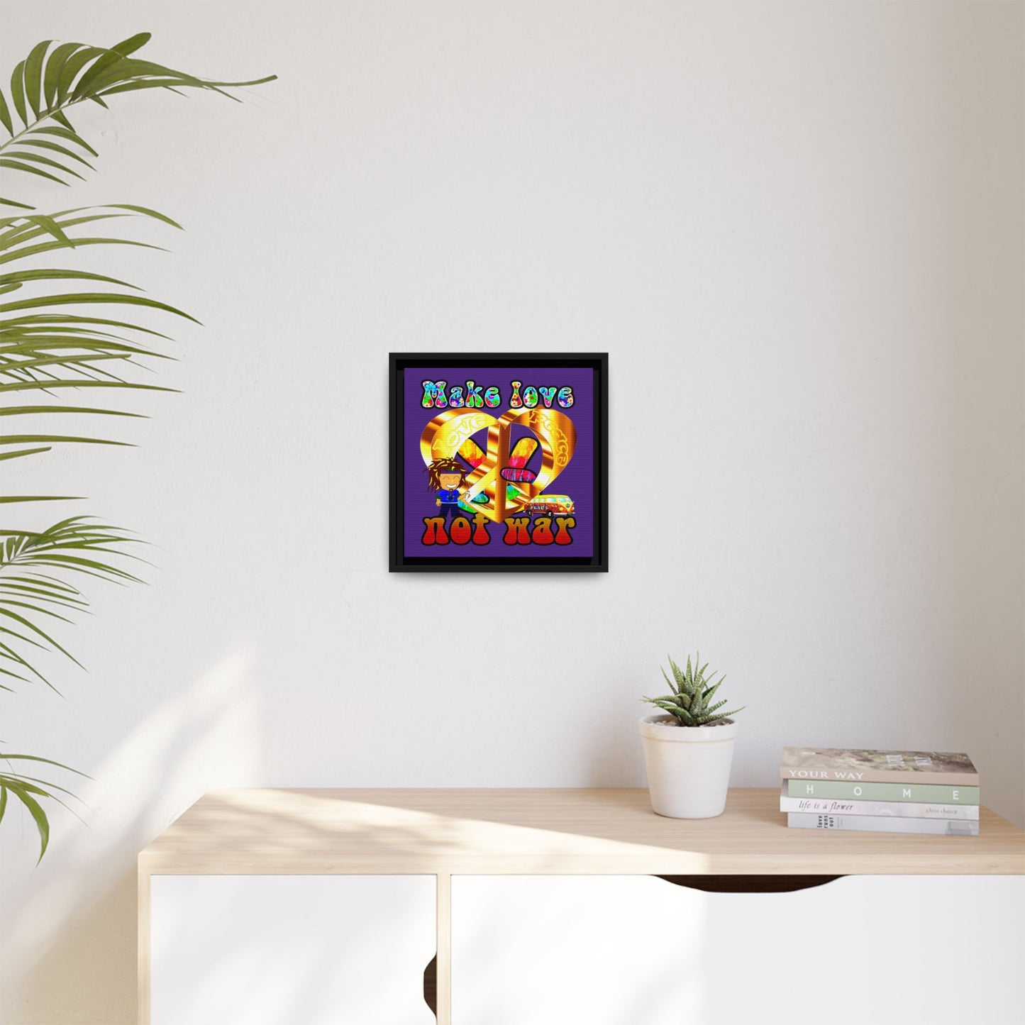 love peace - framed canvas art (purple)