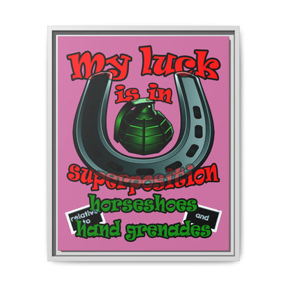 my luck - framed canvas art (light pink)