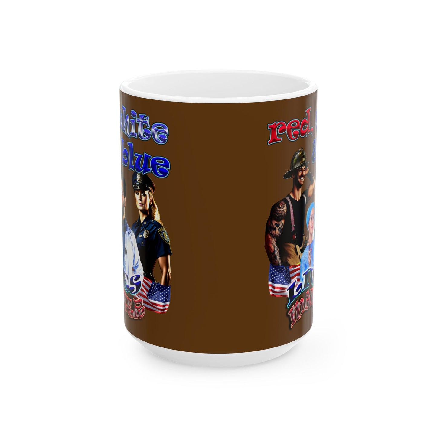 rw&b lives matter - White Mug (brown)