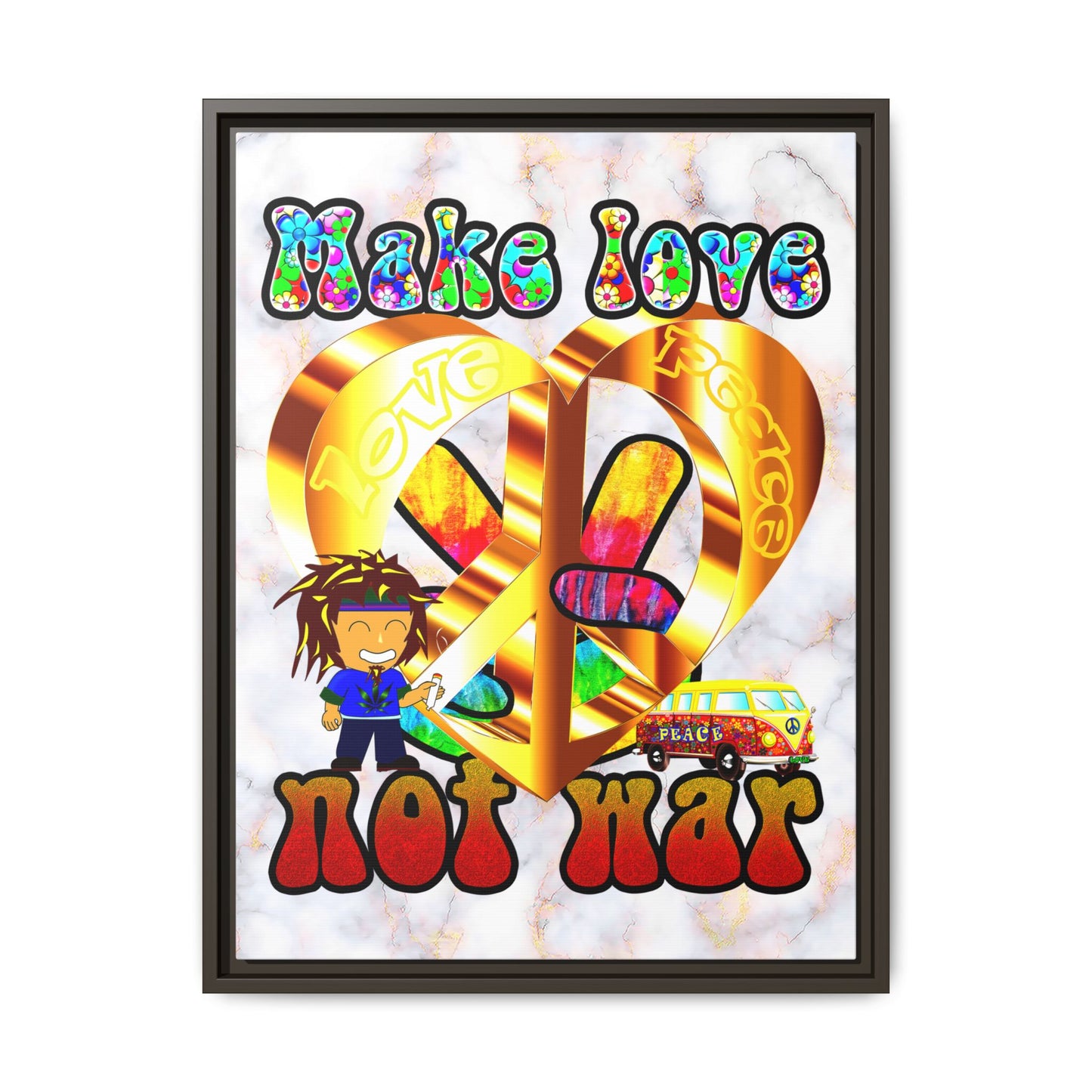 love peace - framed canvas art (white marble)