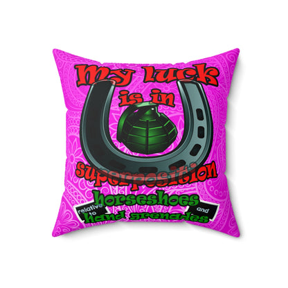 my luck - Faux Suede Square Pillow - (pink swirl)