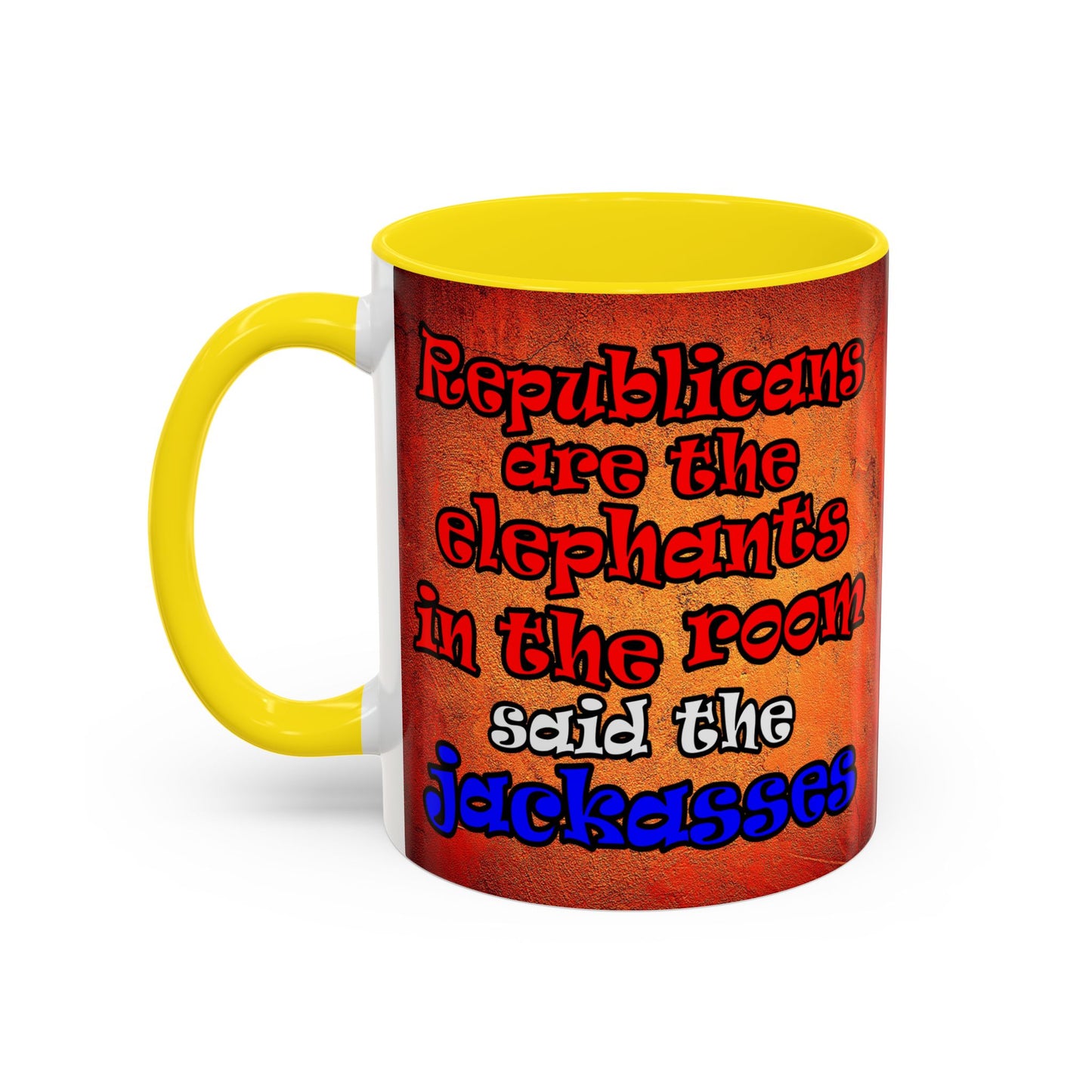 donkeys and elephants - Accent Mug (burnt orange)