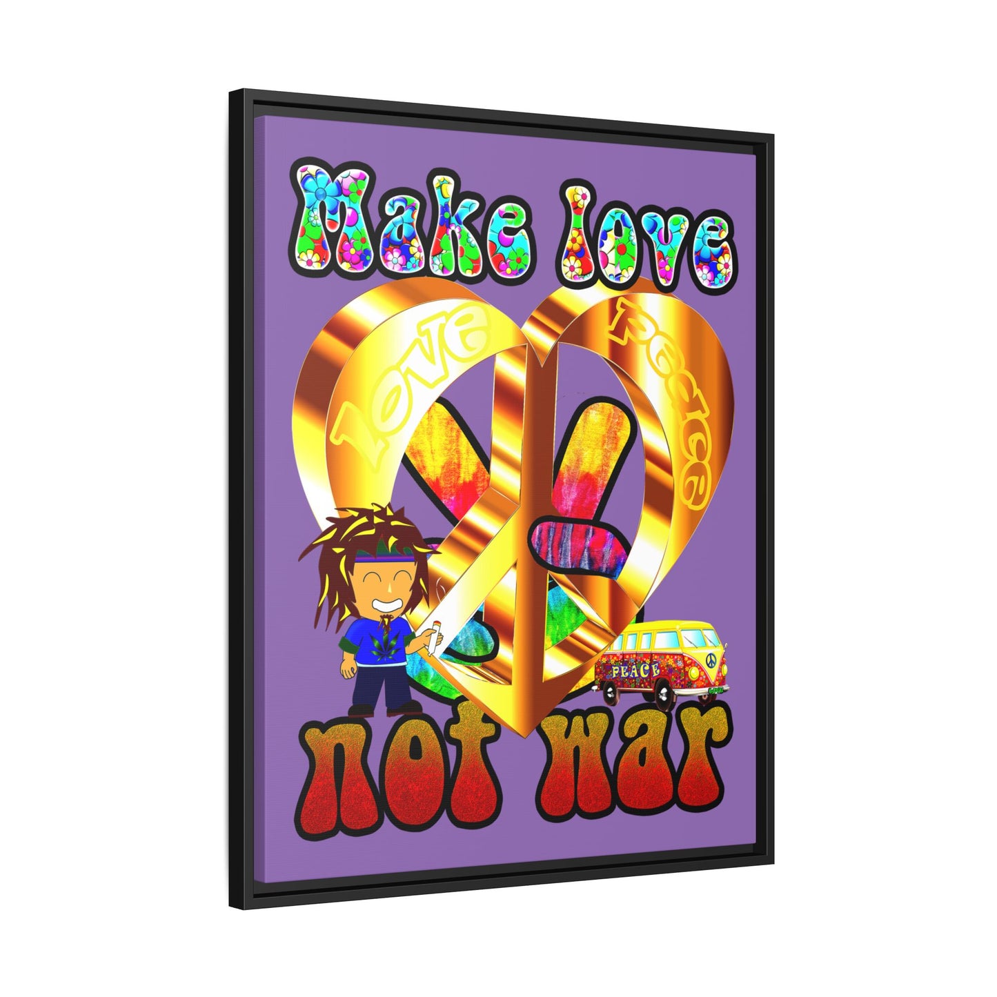love peace - framed canvas art (light purple)