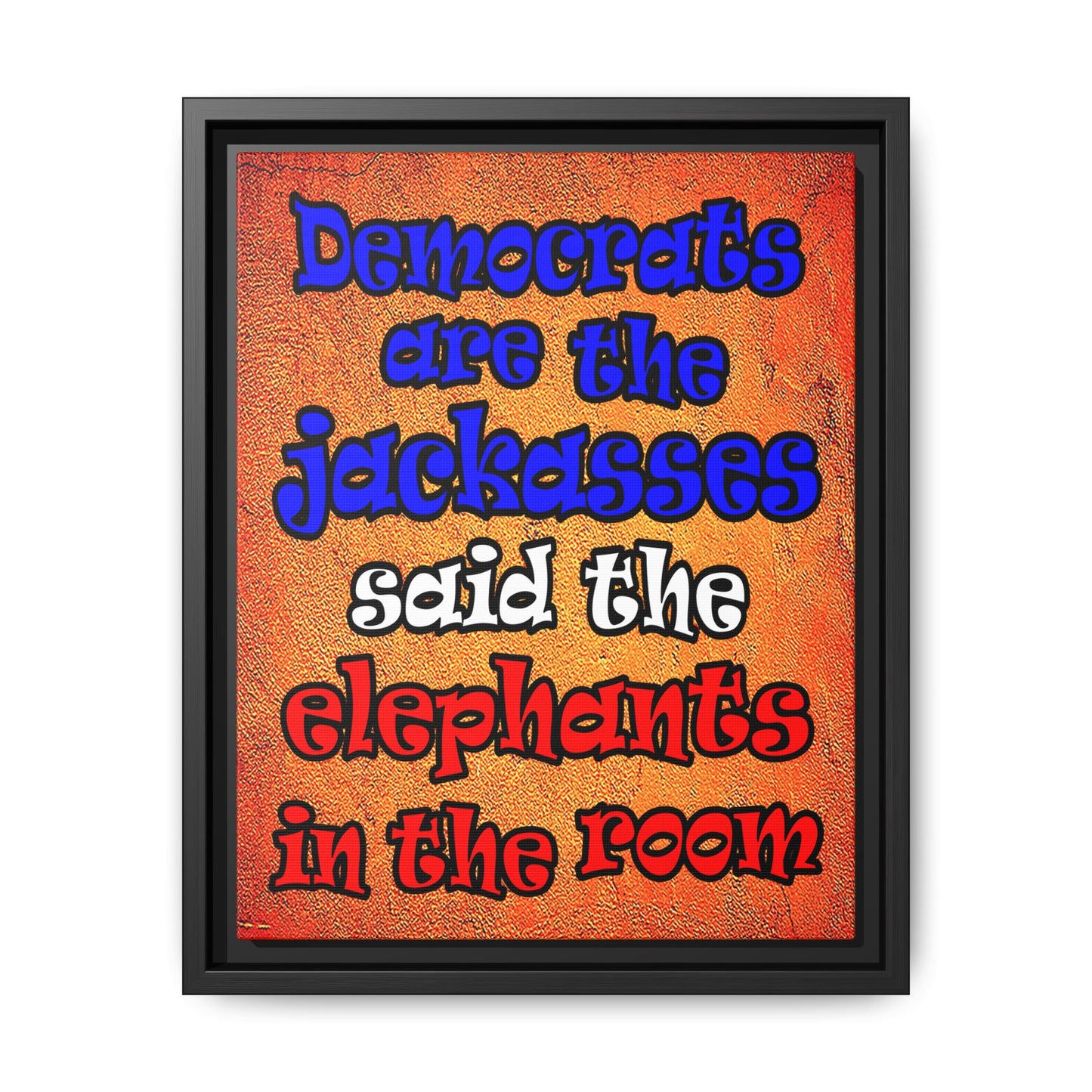 donkeys and elephants - framed canvas art (burnt orange)