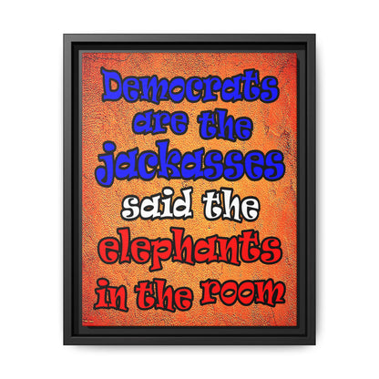 donkeys and elephants - framed canvas art (burnt orange)