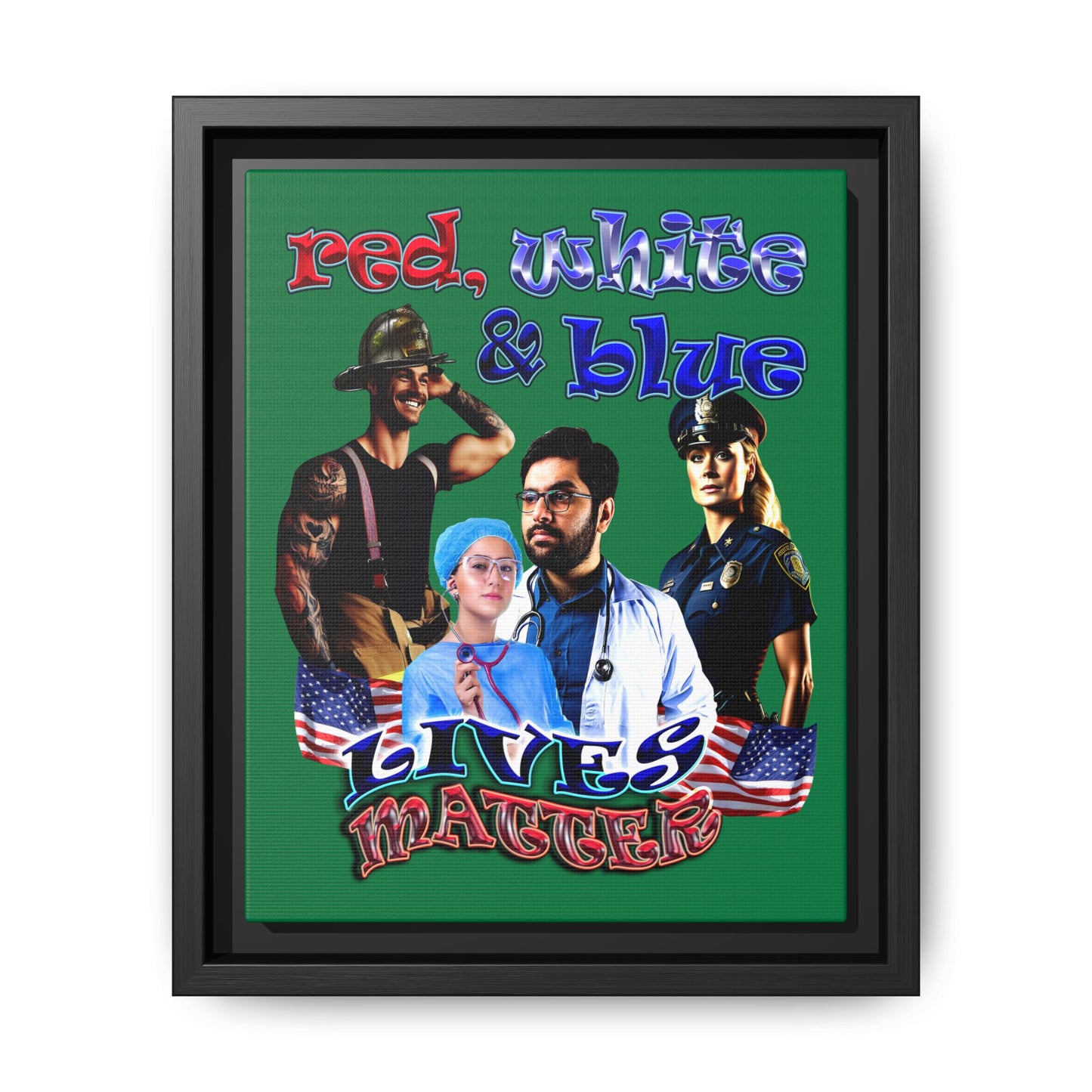 rw&b lives matter - framed canvas art (dark green)
