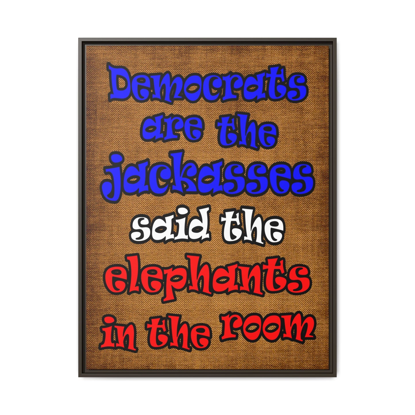donkeys and elephants - framed canvas art (brown papyrus)