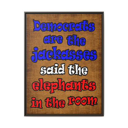 donkeys and elephants - framed canvas art (brown papyrus)