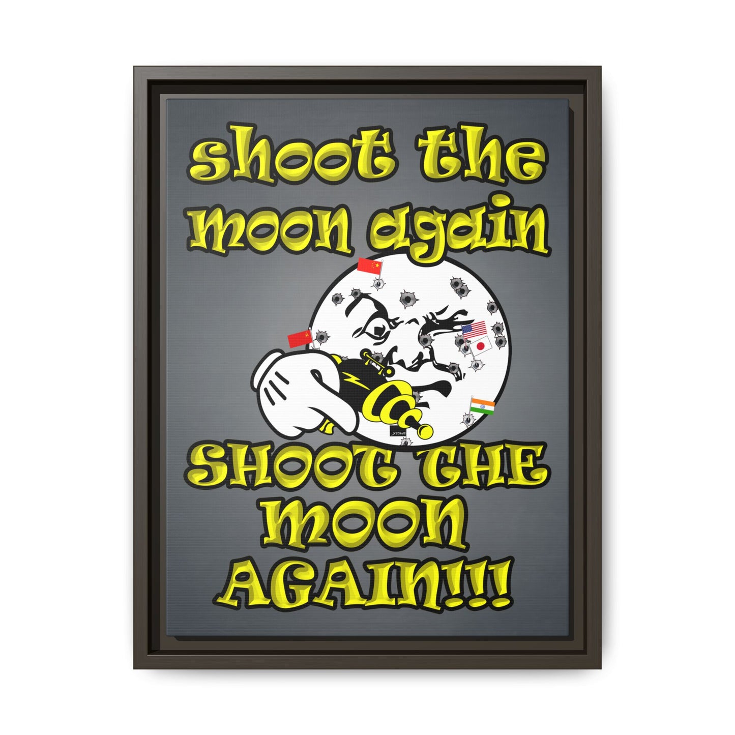 shoot the moon again - framed canvas art (grey-light grey)