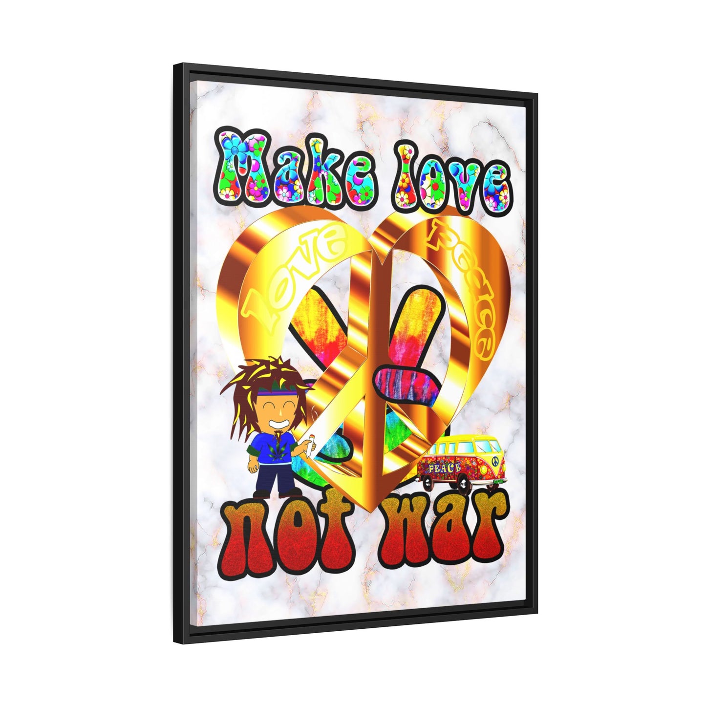 love peace - framed canvas art (white marble)