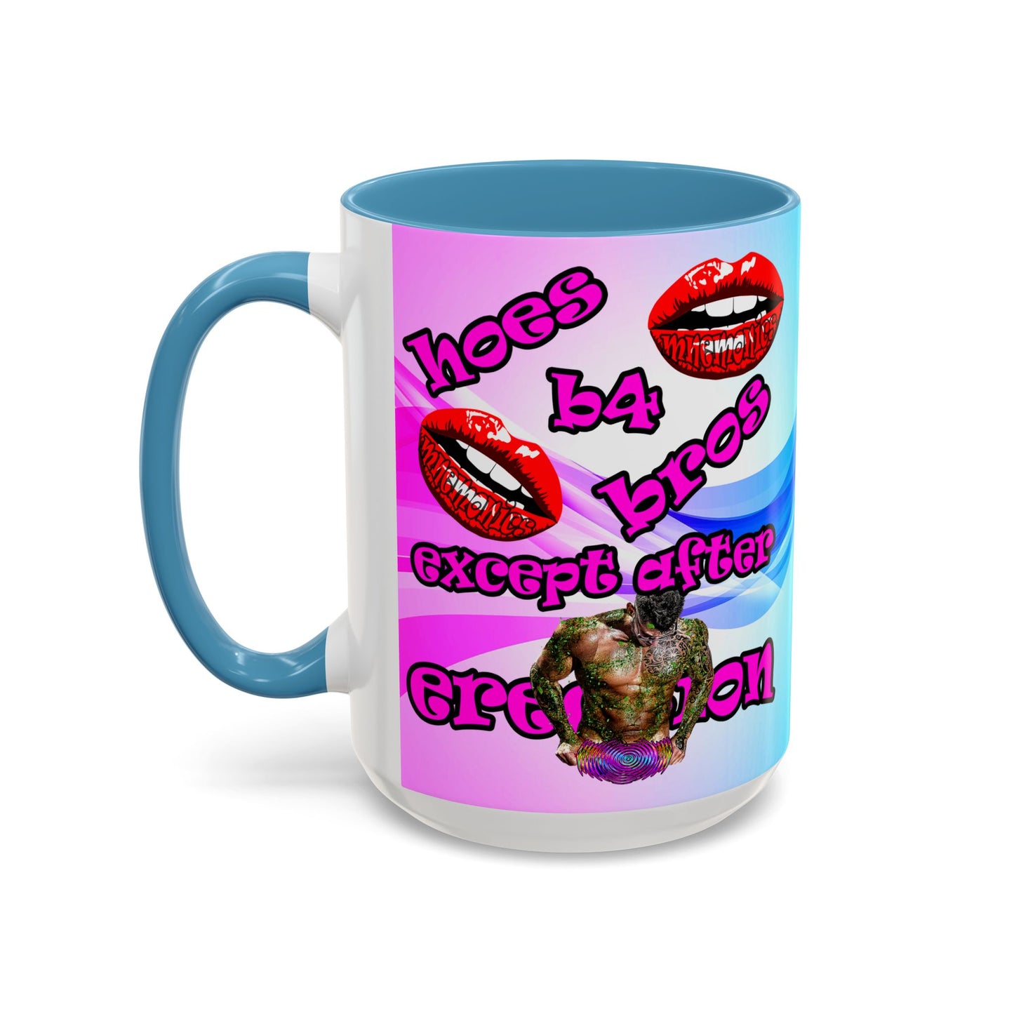 hoes b4 bros - Accent Mug (light blue-pink wave)