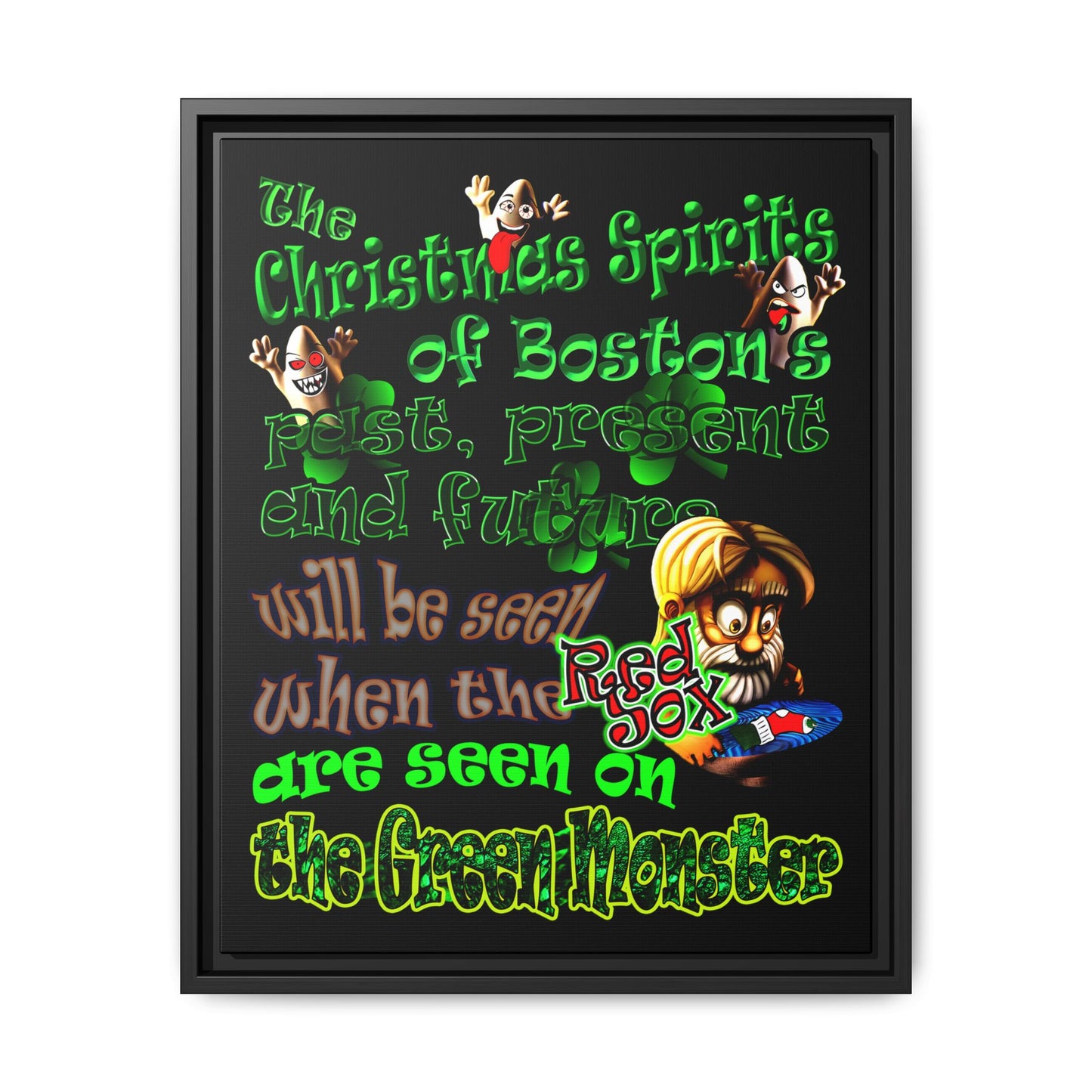 christmas spirits of boston - framed canvas art (black)