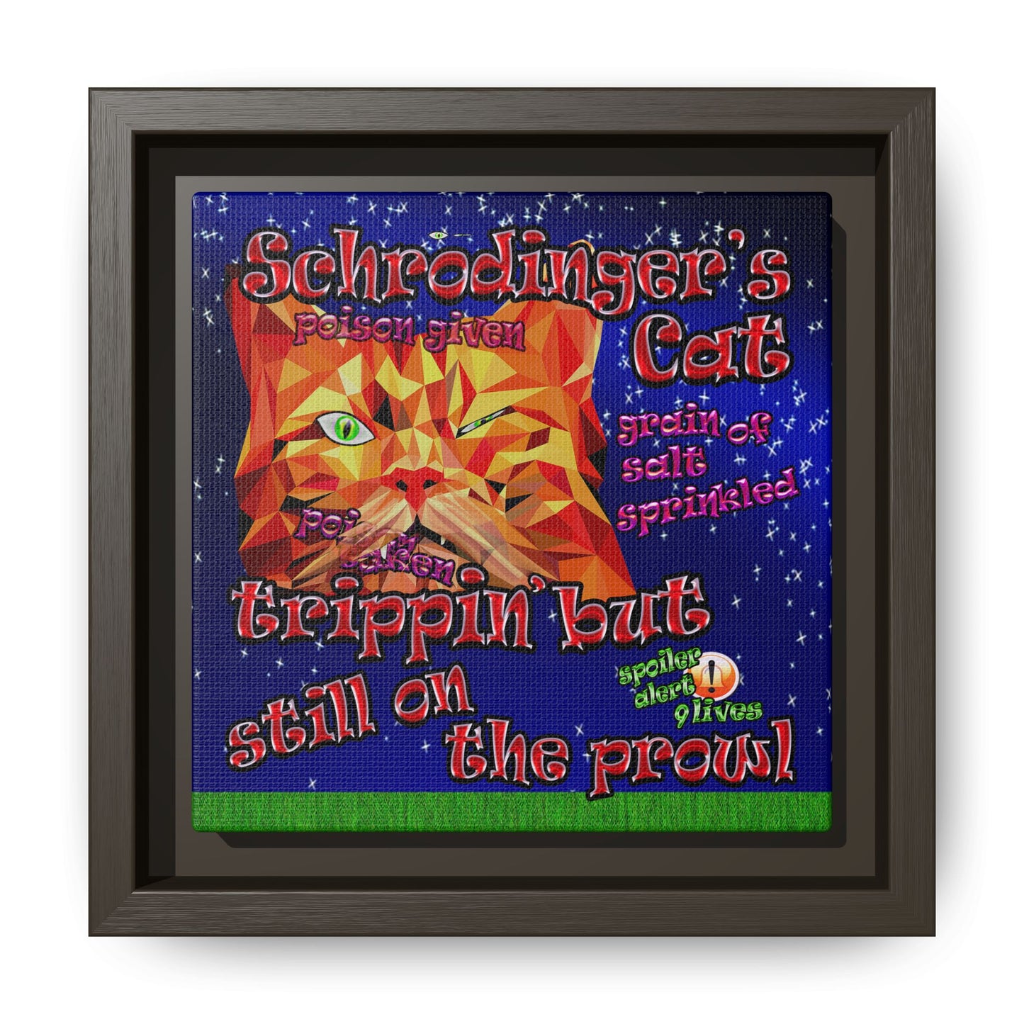 schrodinger's cat - framed canvas art ('snoops' background)