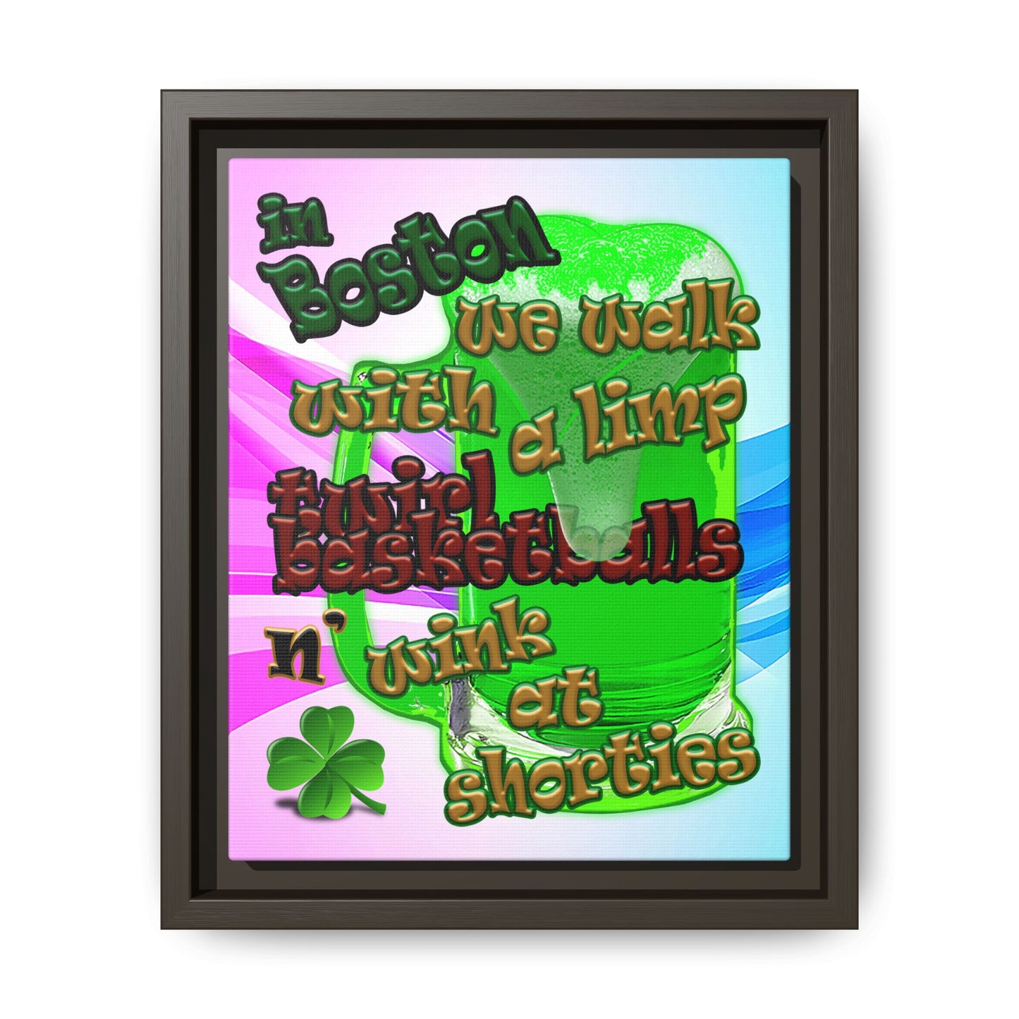 celtics logo - framed canvas art (light blue-pink wave)