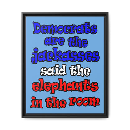 donkeys and elephants - framed canvas art (light blue)