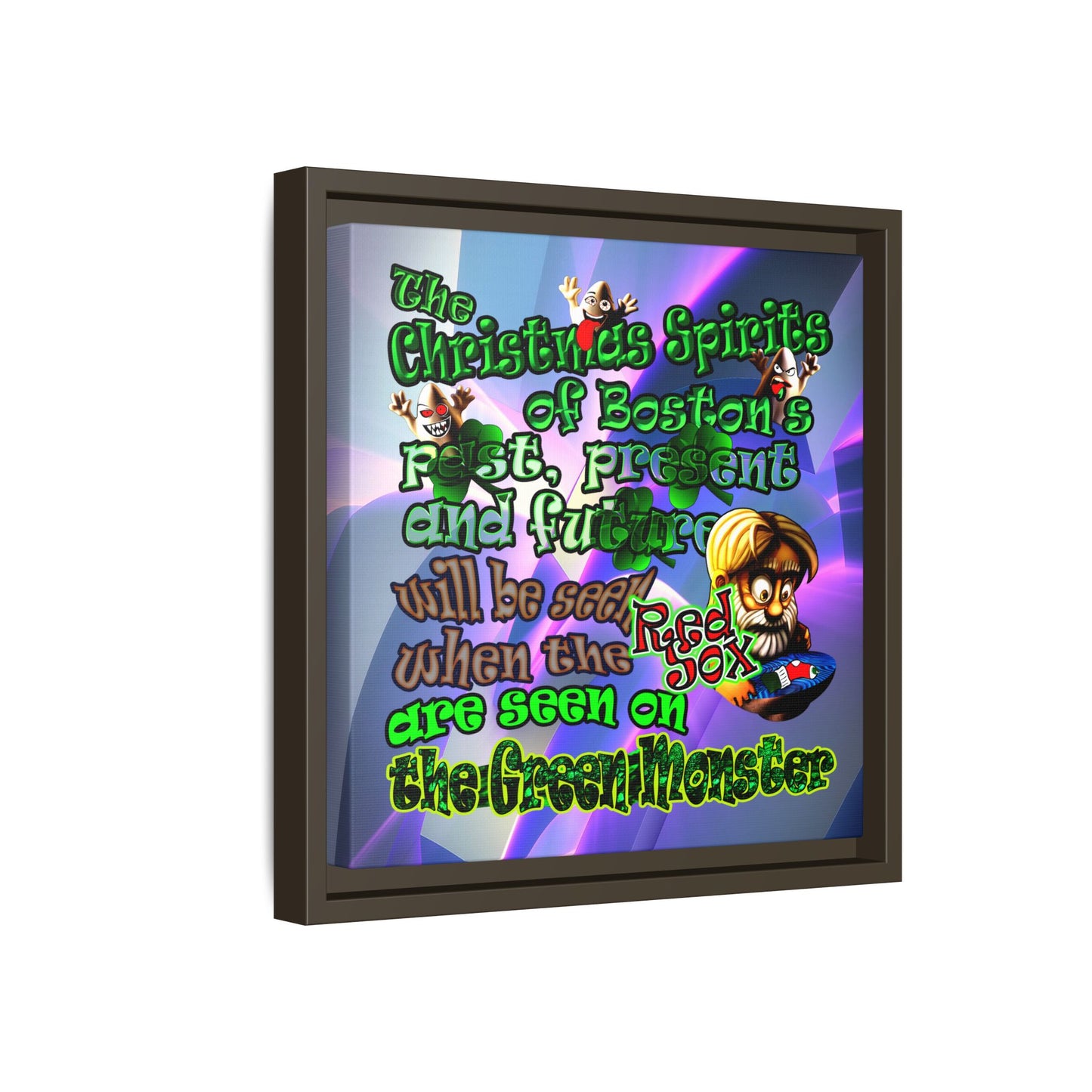 christmas spirits of boston - framed canvas art (grey-pink wave)