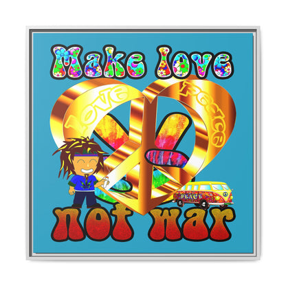 love peace - framed canvas art (turquoise)
