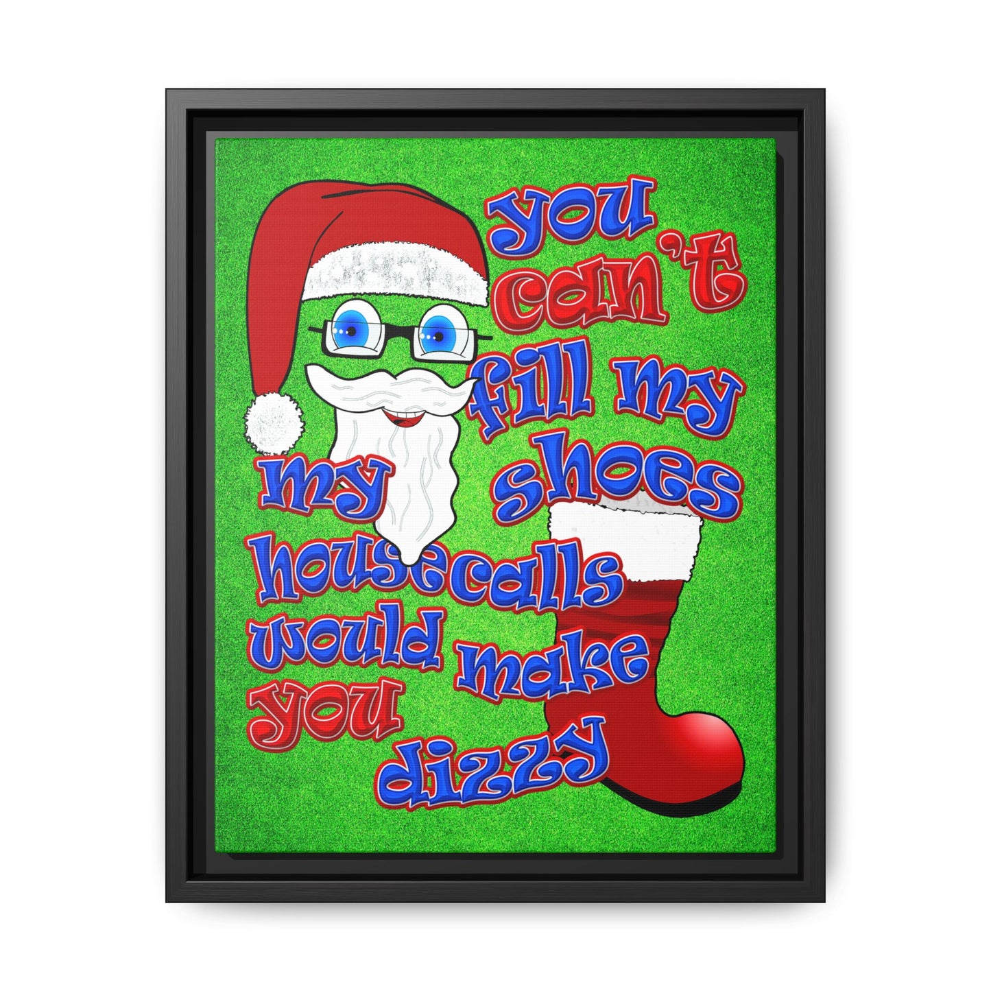 santa's shoes - framed canvas art (green turf)