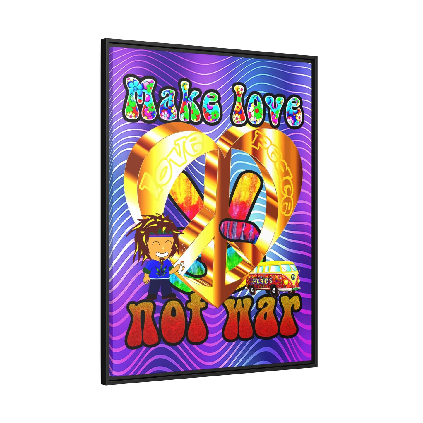 love peace - framed canvas art (purple wave)