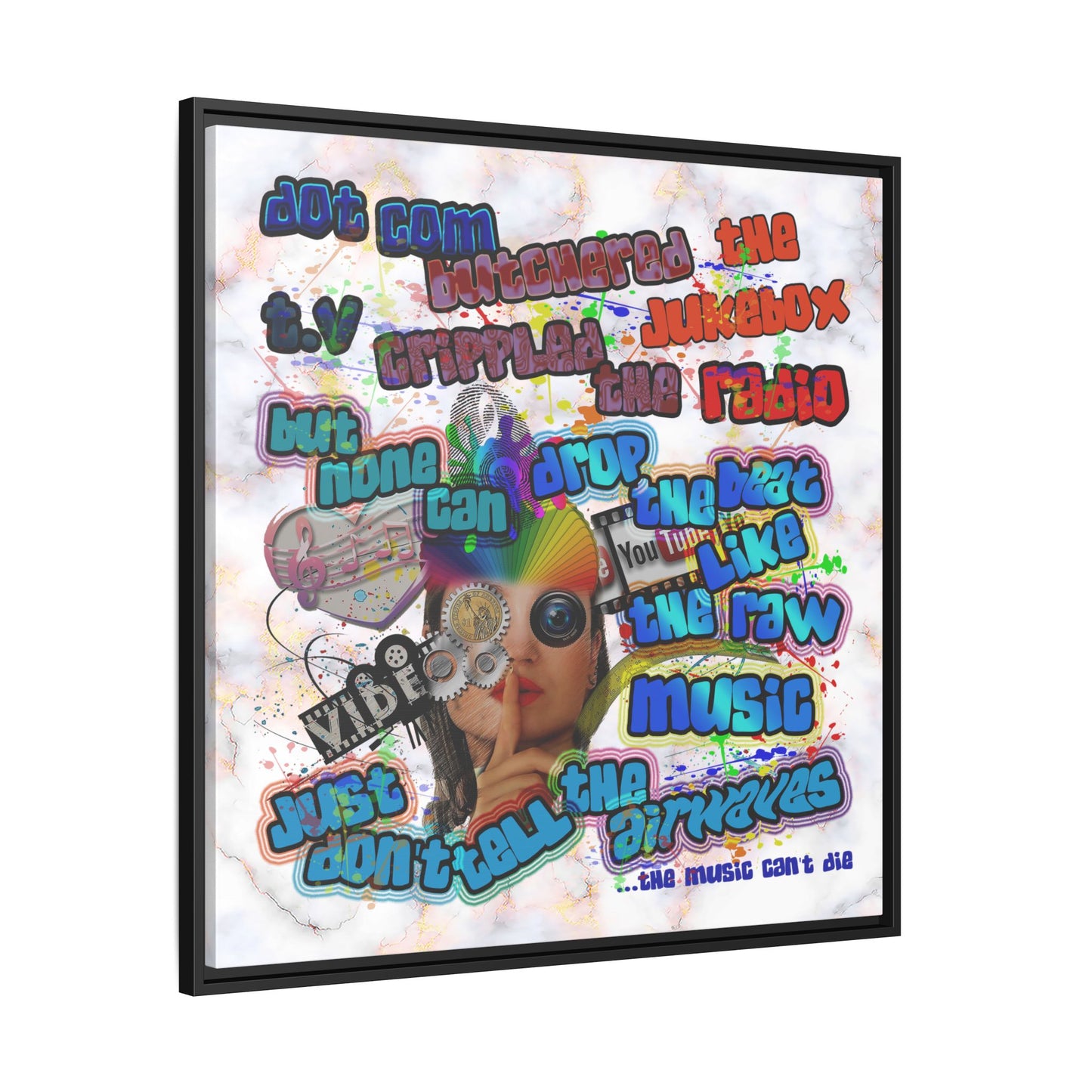 drop the beat - framed canvas art (white marble)