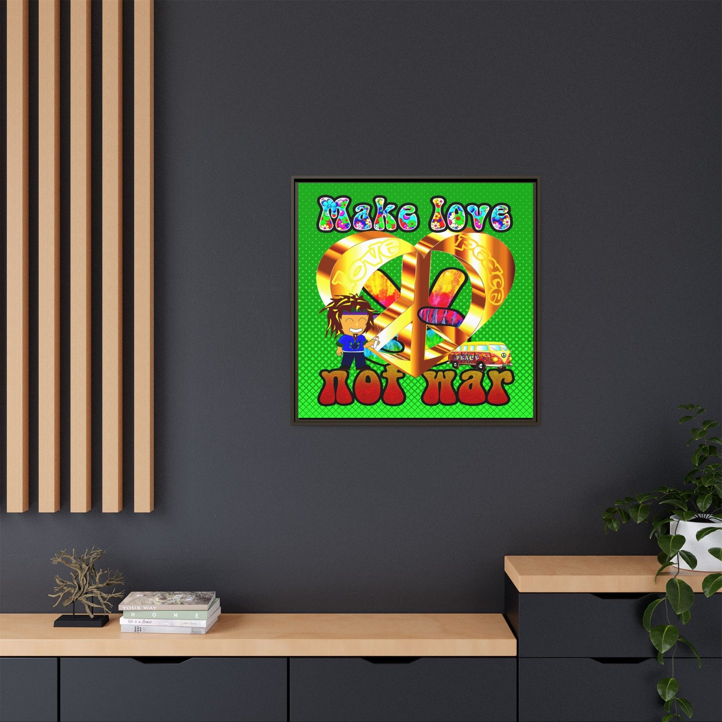 love peace - framed canvas art (logo green)