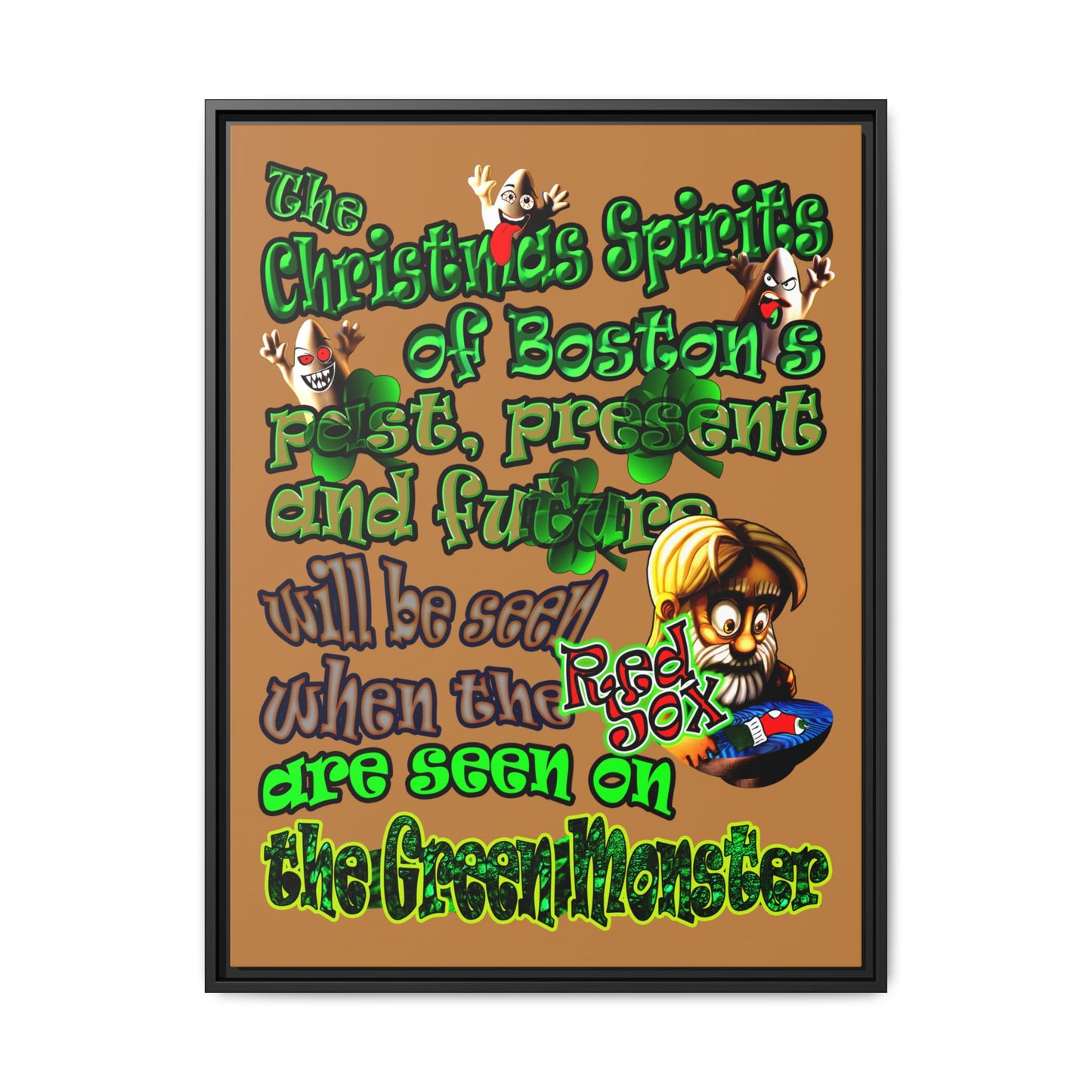 christmas spirits of boston - framed canvas art (light brown)