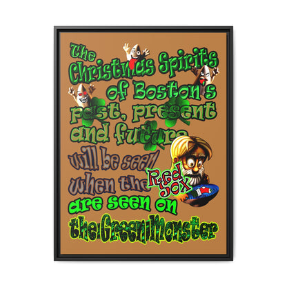 christmas spirits of boston - framed canvas art (light brown)
