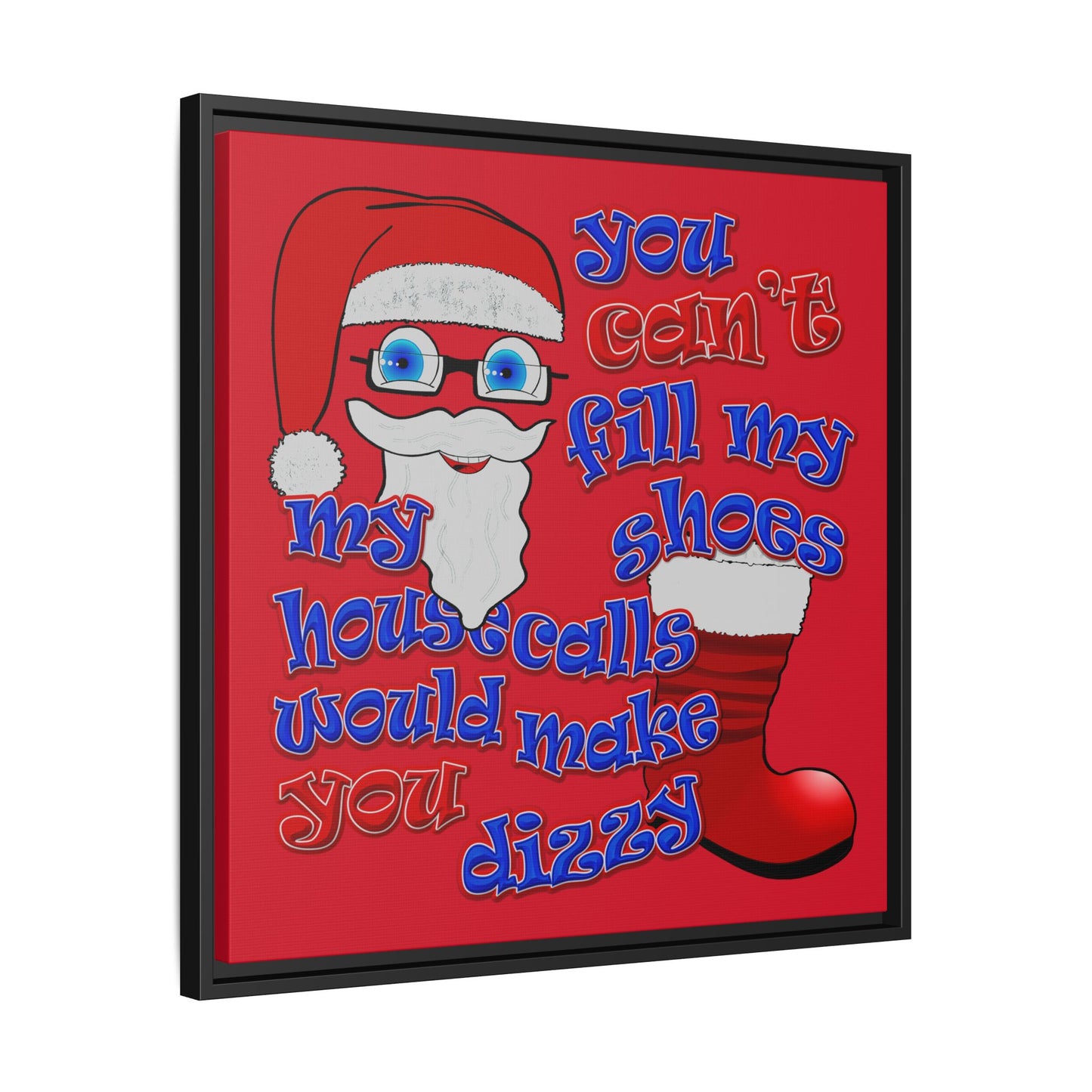 santa's shoes - framed canvas art (dark red)