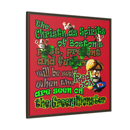 christmas spirits of boston - framed canvas art (dark red)