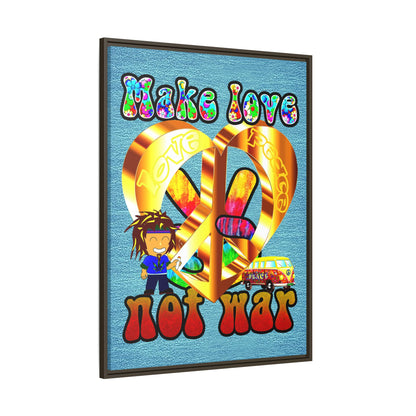 love peace - framed canvas art (faded blue)