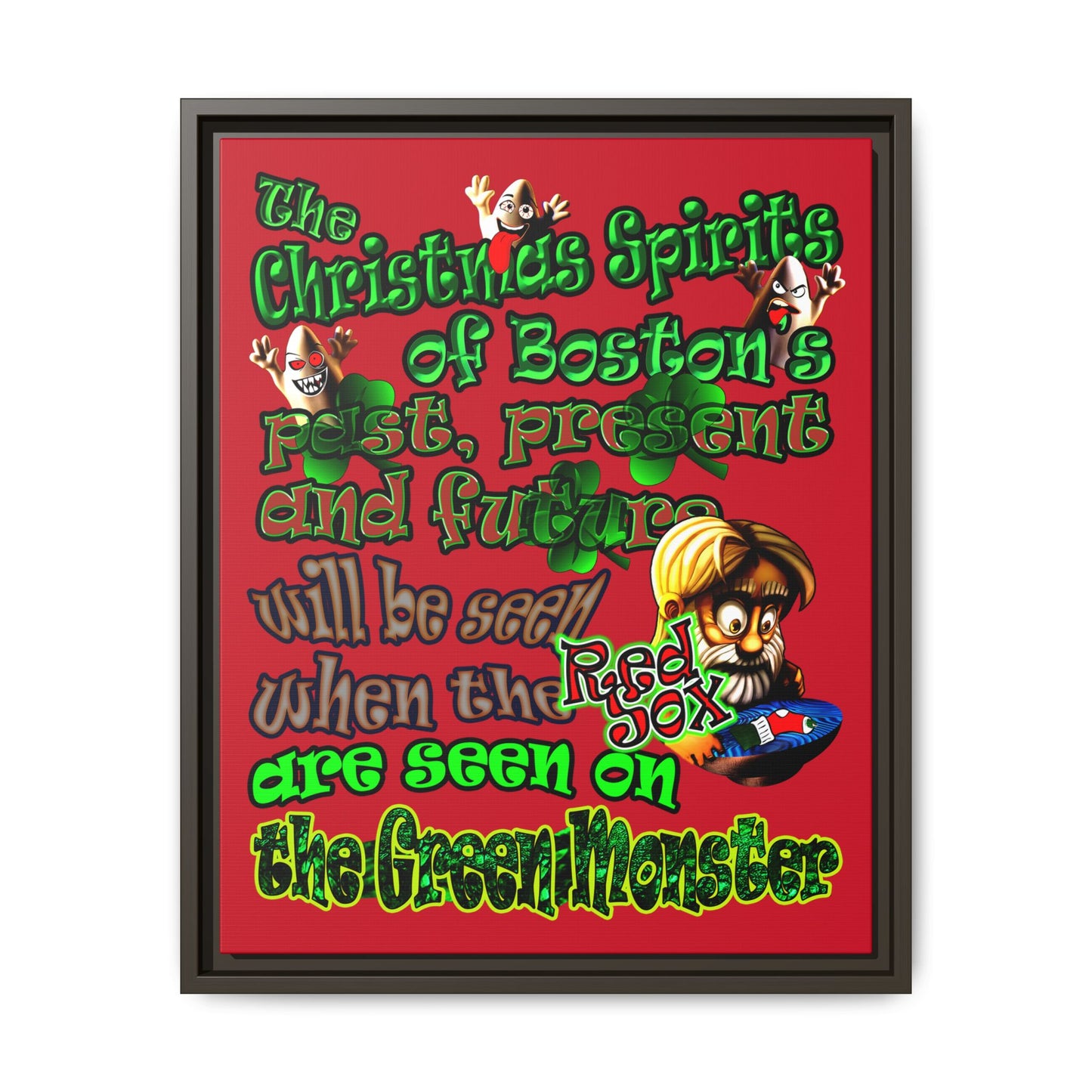 christmas spirits of boston - framed canvas art (dark red)