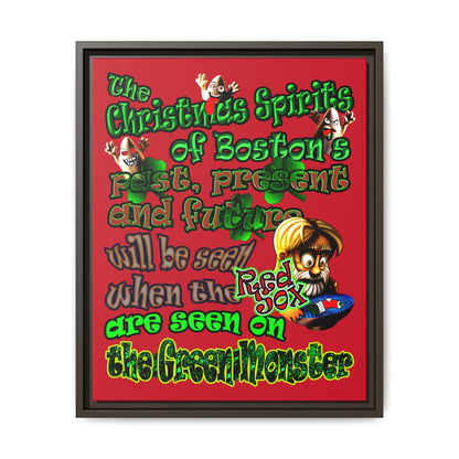 christmas spirits of boston - framed canvas art (dark red)