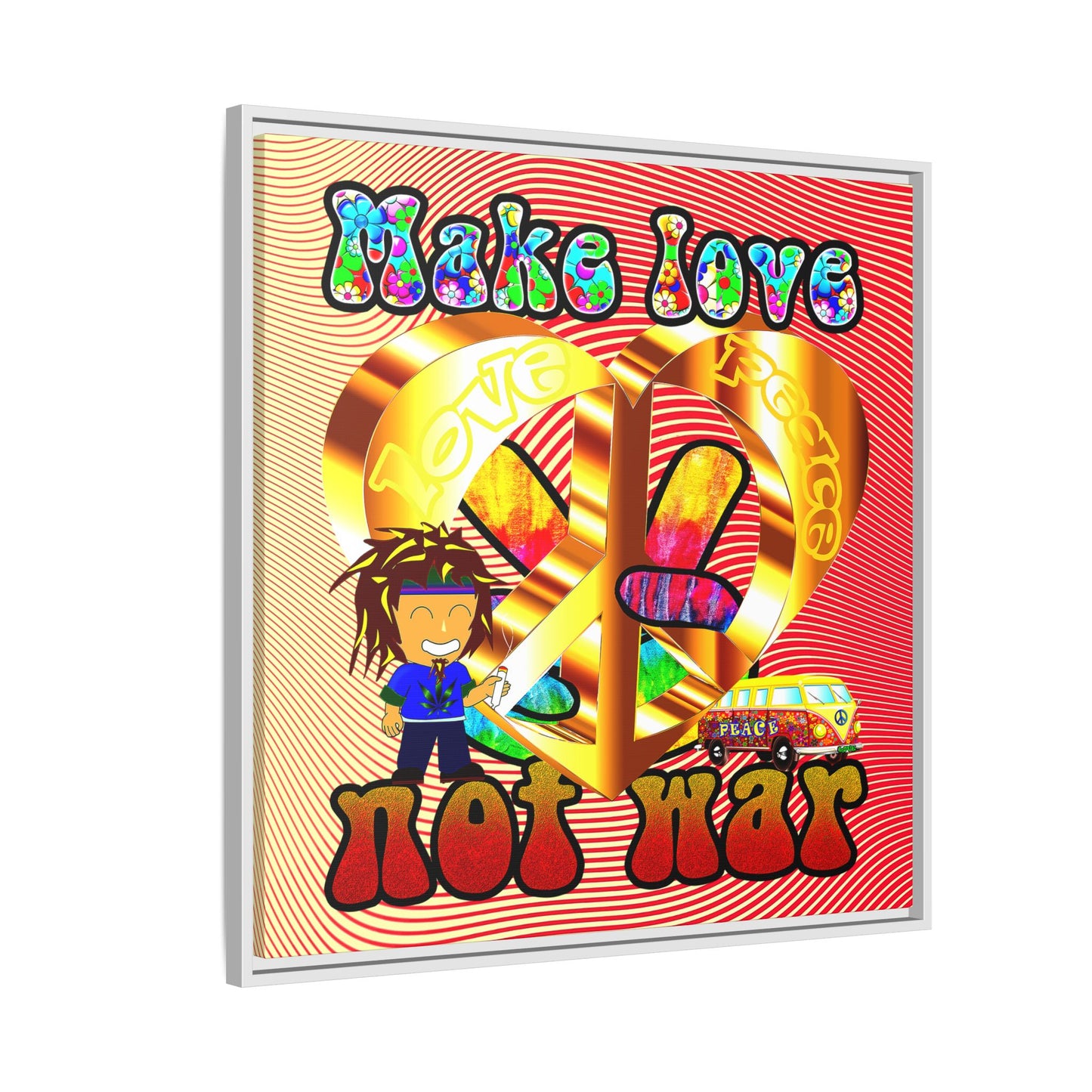 love peace - framed canvas art (yellow-orange wave)