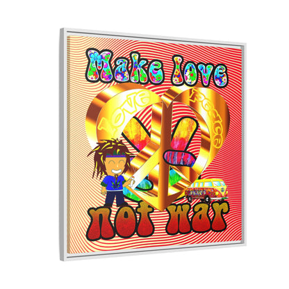 love peace - framed canvas art (yellow-orange wave)