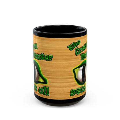 green monster - Black Mug (butterscotch wood finish)