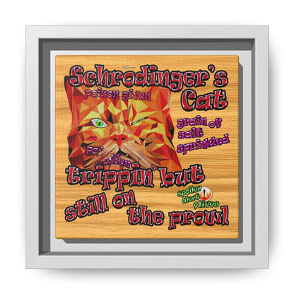 schrodinger's cat - framed canvas art (butterscotch wood finish)
