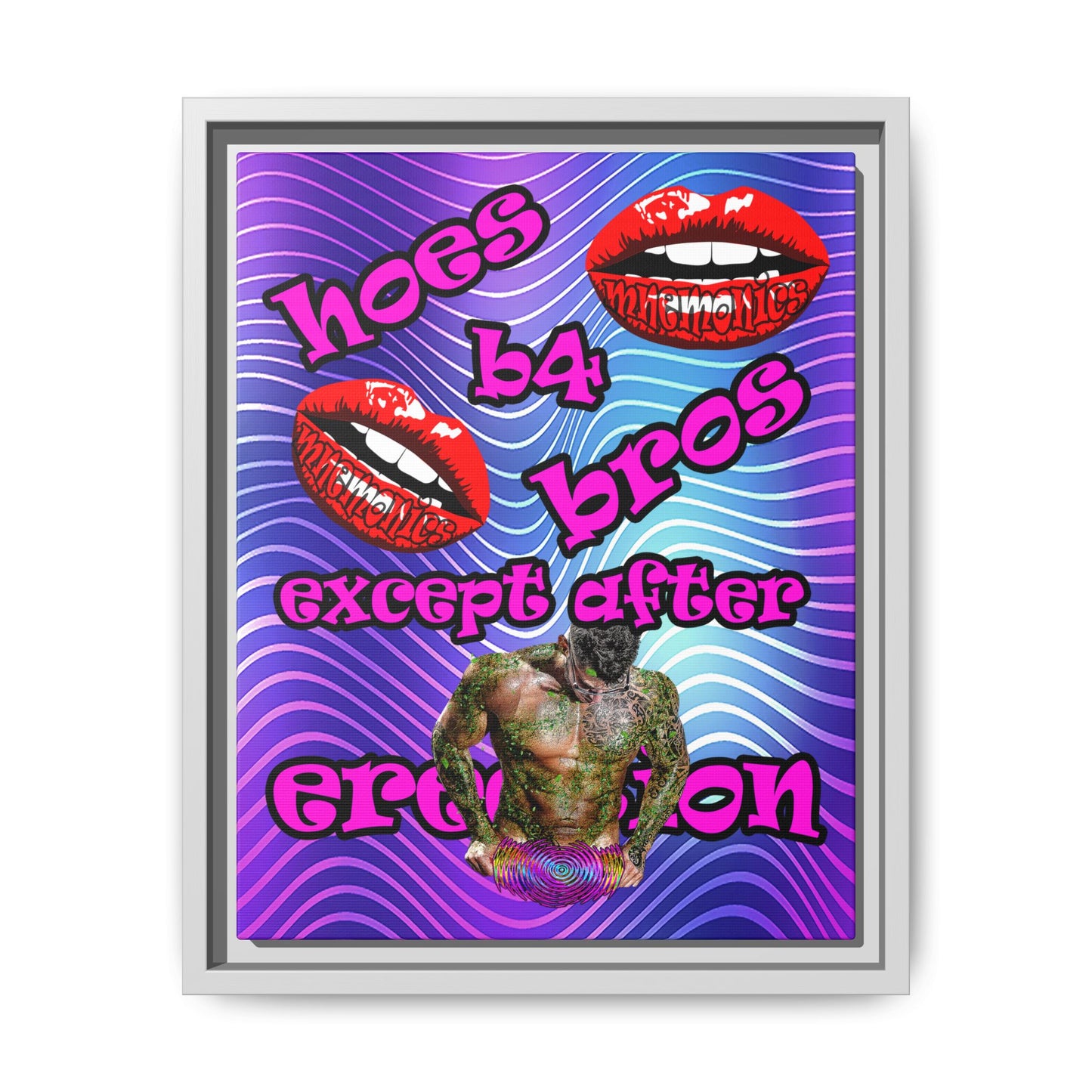 hoes b4 bros - framed canvas art (purple wave)