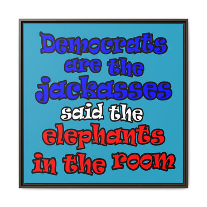 donkeys and elephants - framed canvas art (turquoise)