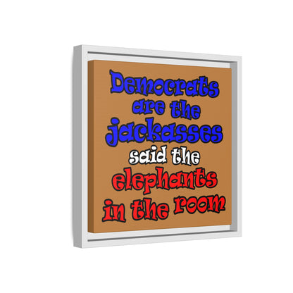 donkeys and elephants - framed canvas art (light brown)