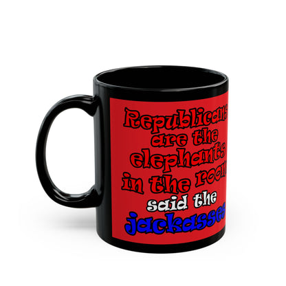 donkeys and elephants - Black Mug (red)