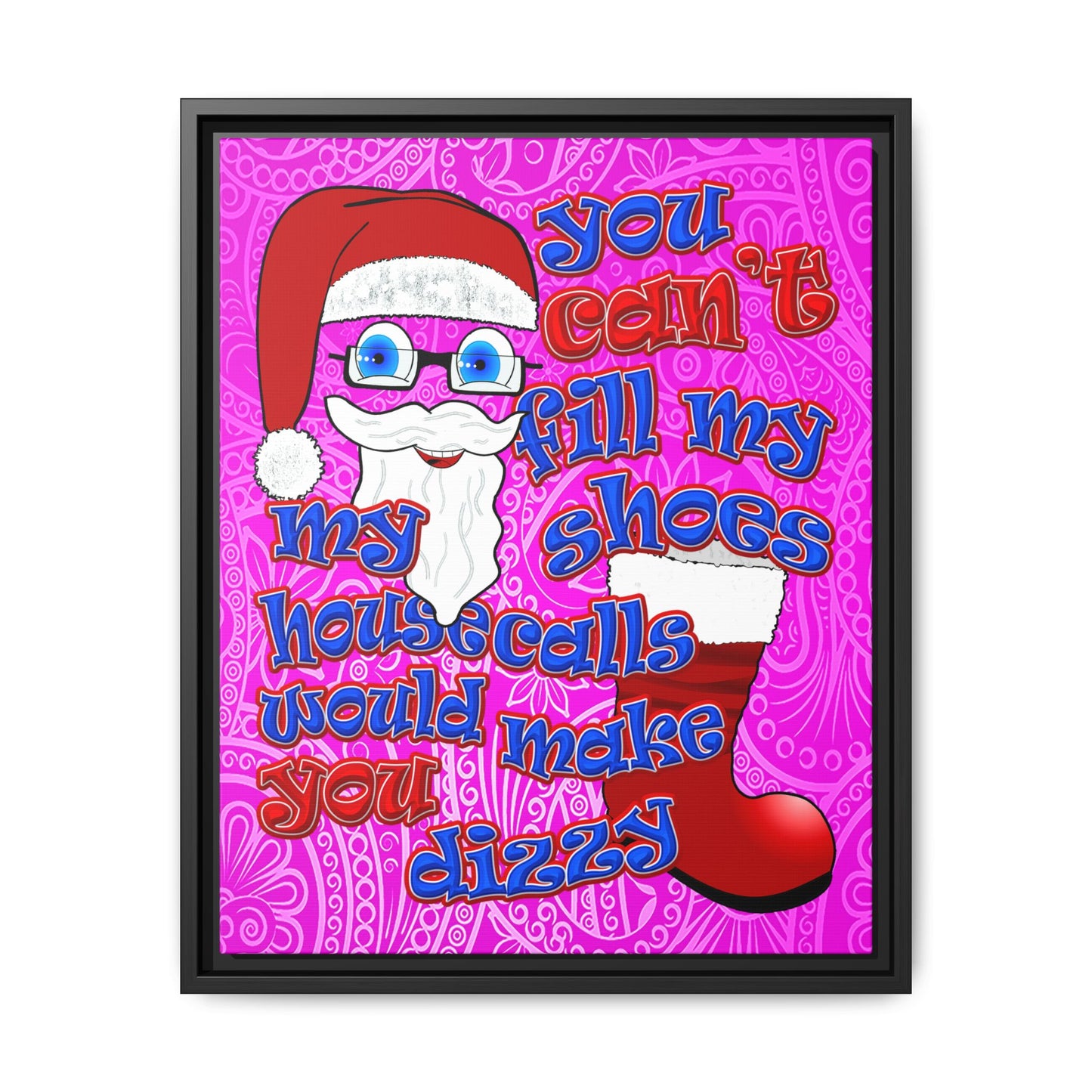 santa's shoes - framed canvas art (pink swirl)