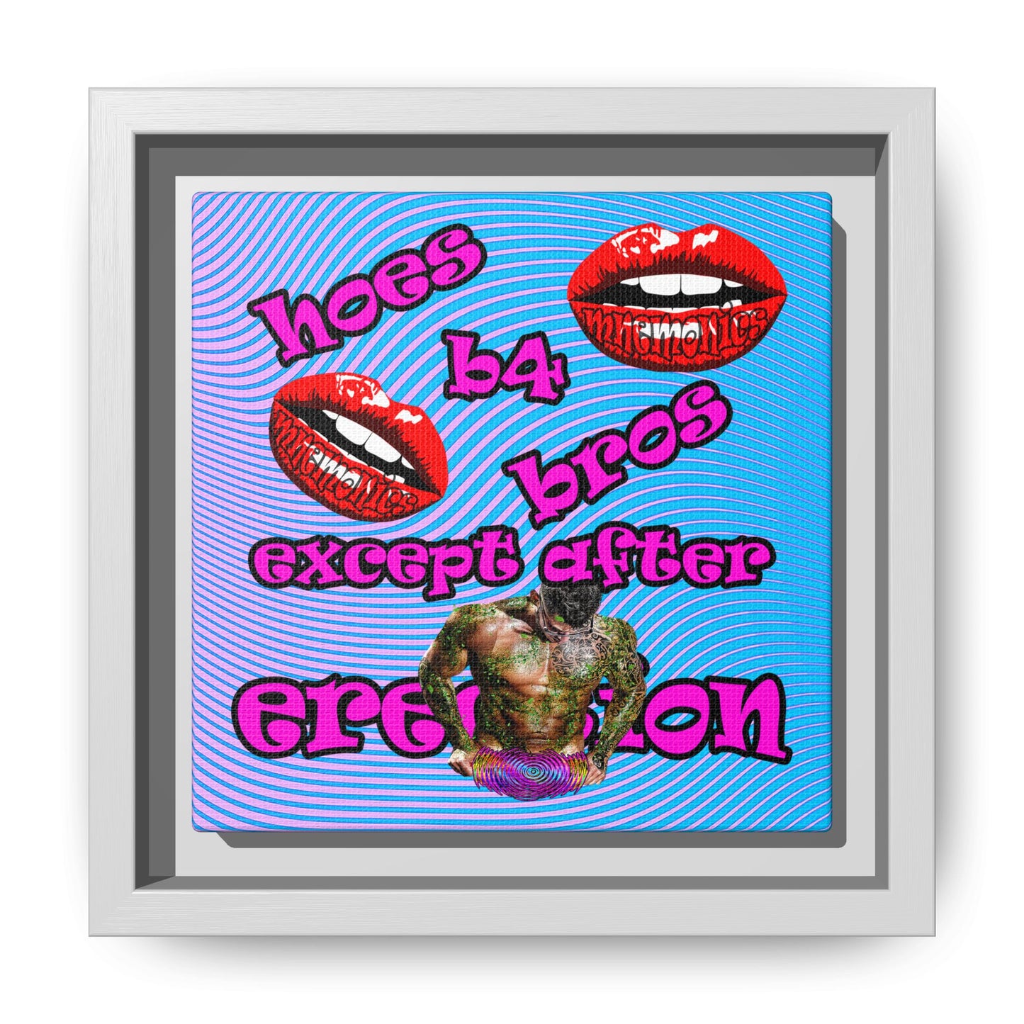 hoes b4 bros - framed canvas art (light blue-purple wave)
