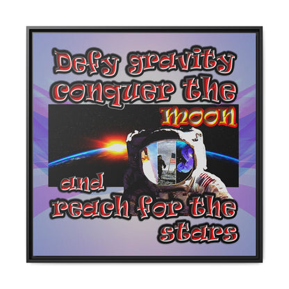 defy conquer reach - framed canvas art (light blue-pink wave)