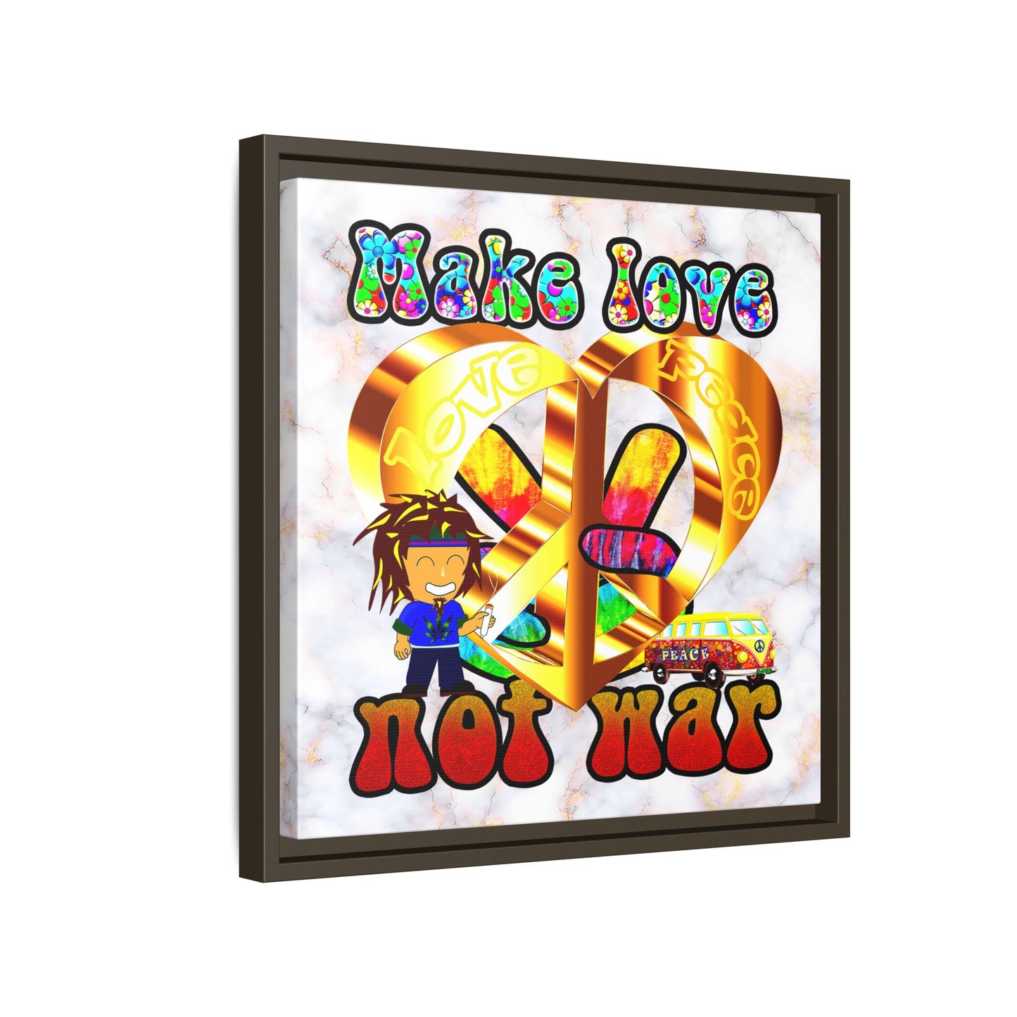 love peace - framed canvas art (white marble)