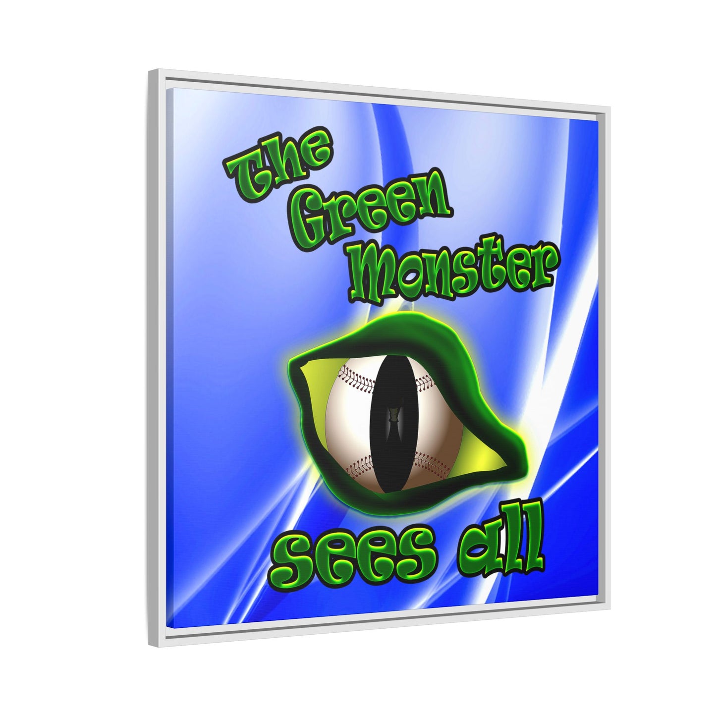 green monster - framed canvas art (blue-white wave)