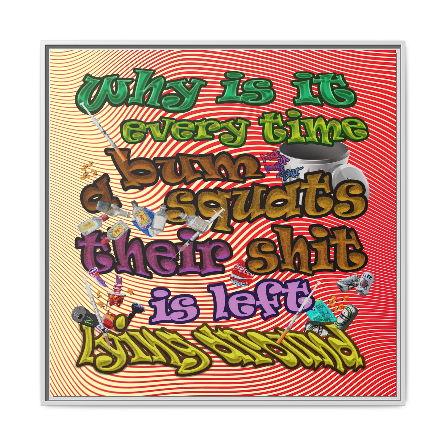 the bum's shit - framed canvas art (yellow-orange wave)