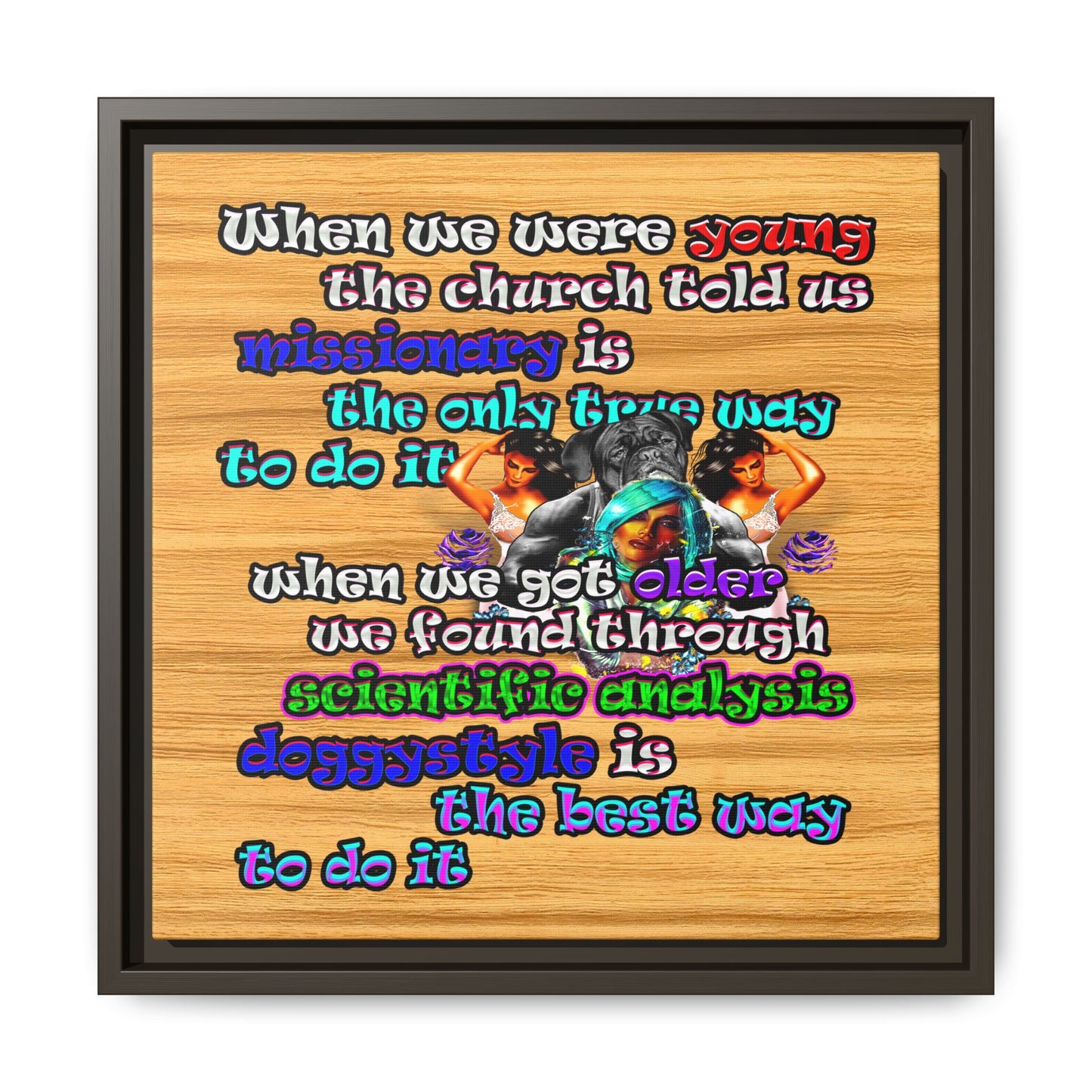 doggystyle - framed canvas art (butterscotch wood finish)