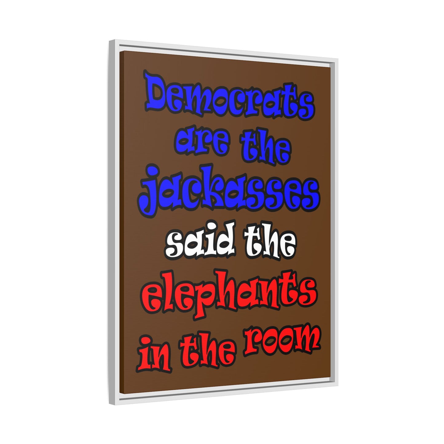 donkeys and elephants - framed canvas art (brown)