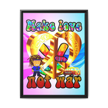 love peace - framed canvas art (light blue-pink wave)